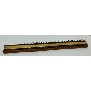 Vintage Tie Rack Belt Organizer Wood Brass Wall Mount 18 Inch Mid Century
